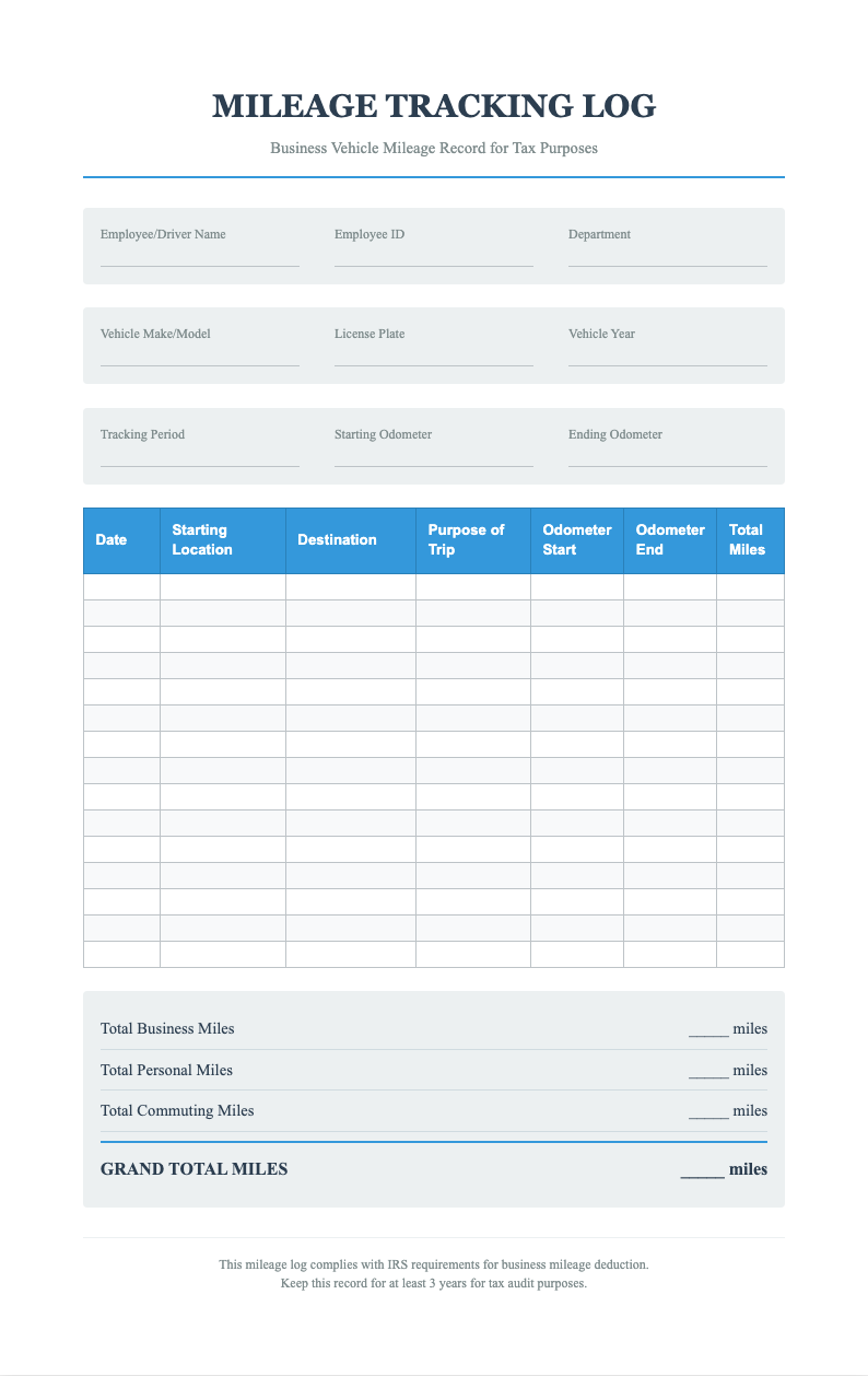 Classic professional mileage tracker